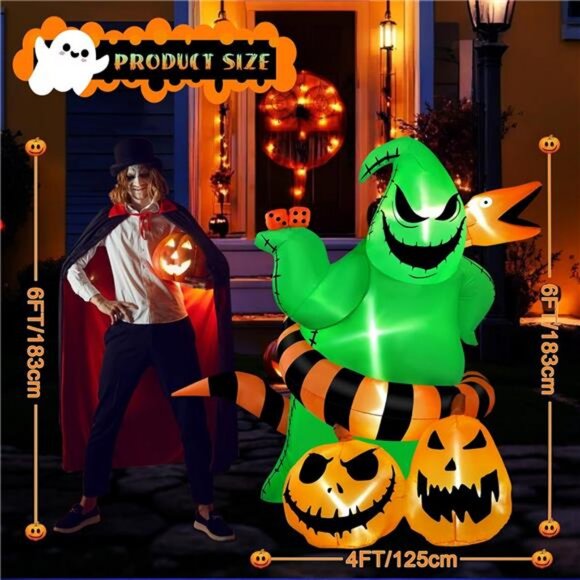 6FT Halloween Inflatables Outdoor Decoration, Green Monster & Python - Picture 2 of 7
